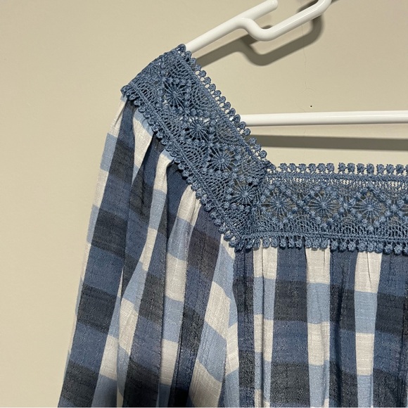 Robert Louis Plus Size Womens Size 3X Blouse Checkered Lace Neckline Boho Top - Picture 7 of 8